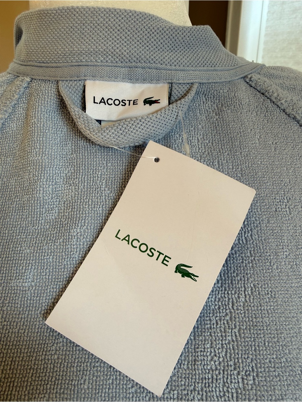 Lacoste Light Blue Terry Robe with Embroidered Crocodile - Picture 4 of 6